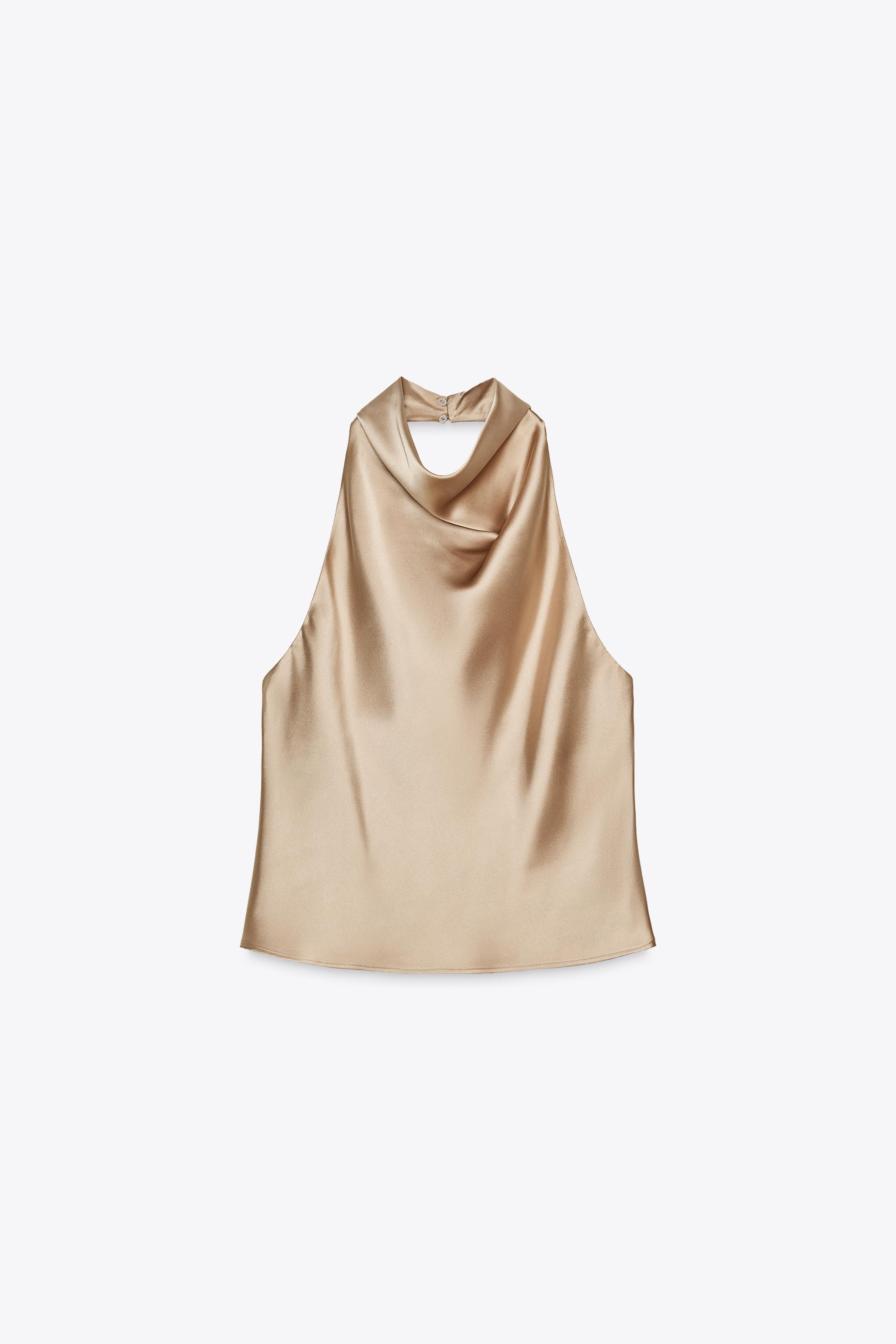 SATIN EFFECT HALTER TOP - Brown | ZARA United States SATIN EFFECT HALTER TOP - Brown | ZARA United States