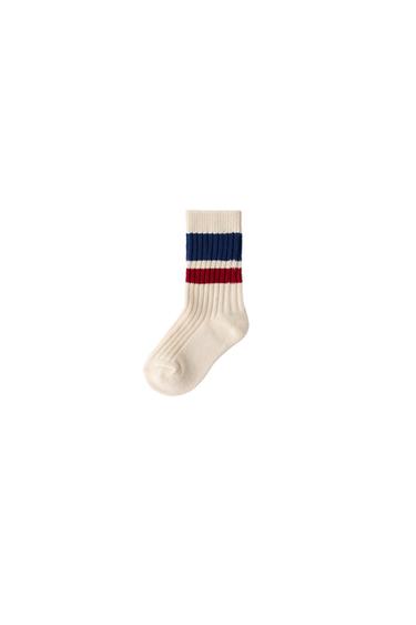 Zara LONG STRIPED SOCKS - Ecru / Blue