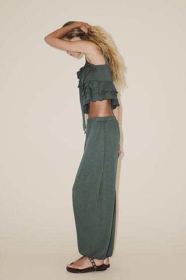 Zara PLUSH BALLOON PANTS - Green