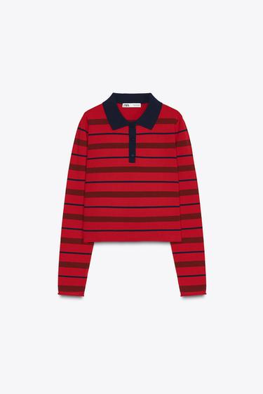GESTREIFTER POLO-STRICKPULLOVER - Rot von Zara - Bild 0