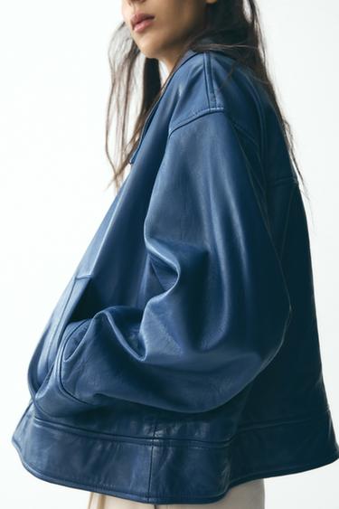 LEATHER JACKET WITH LAPEL COLLAR - Blue by Zara