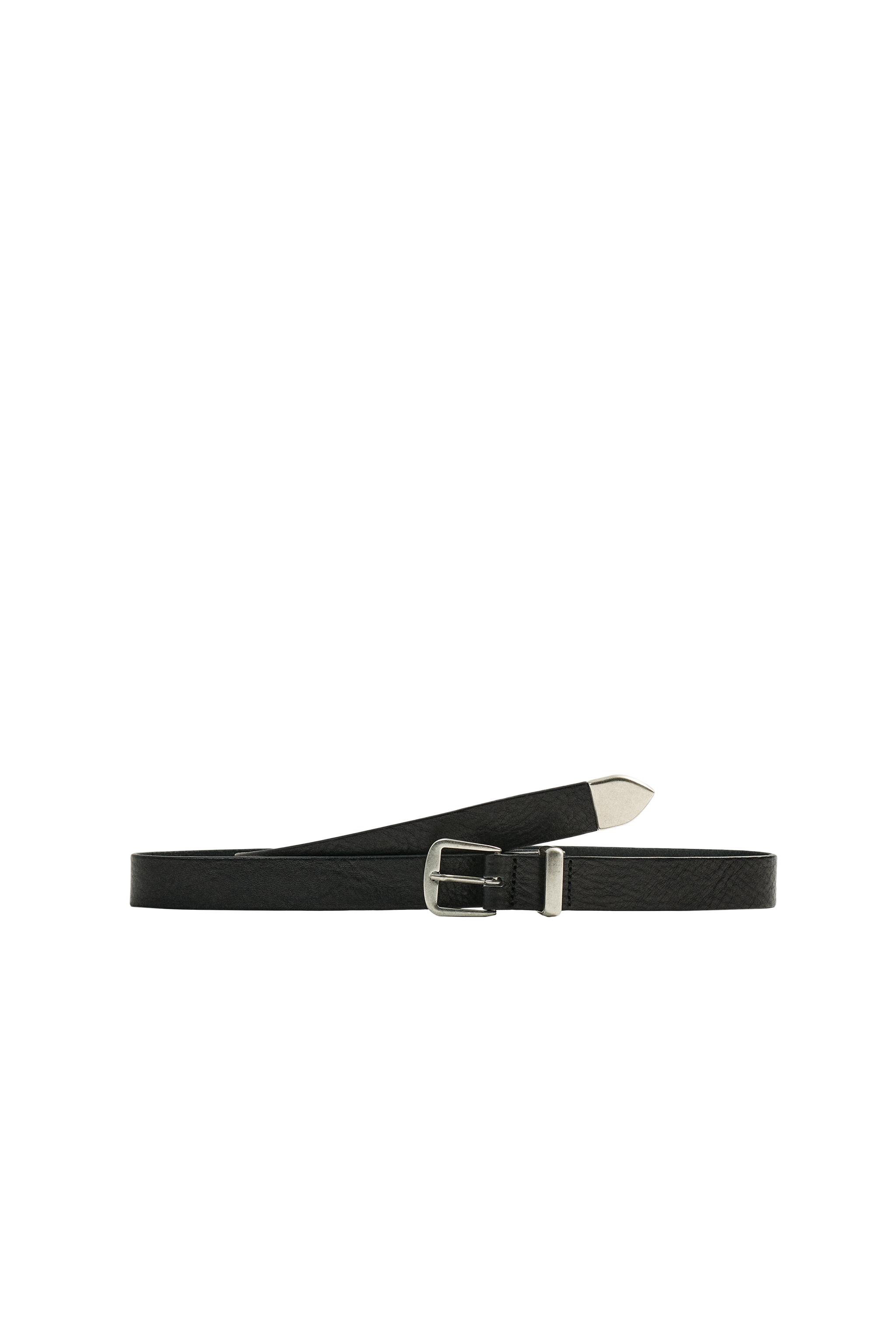 LEATHER BELT WITH METAL TIP