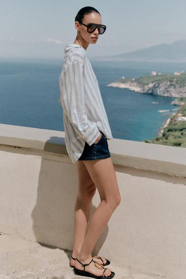 BLOUSE IMPRIMÉE À RAYURES - Marron-Bleu de Zara - Image 3