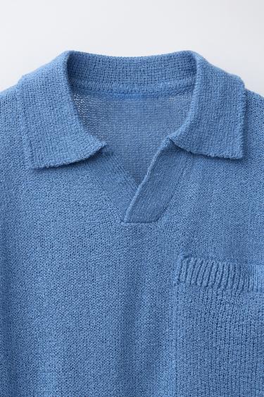 RUSTIC KNIT POLO SHIRT WITH POCKET - Bluish by Zara - Image 2
