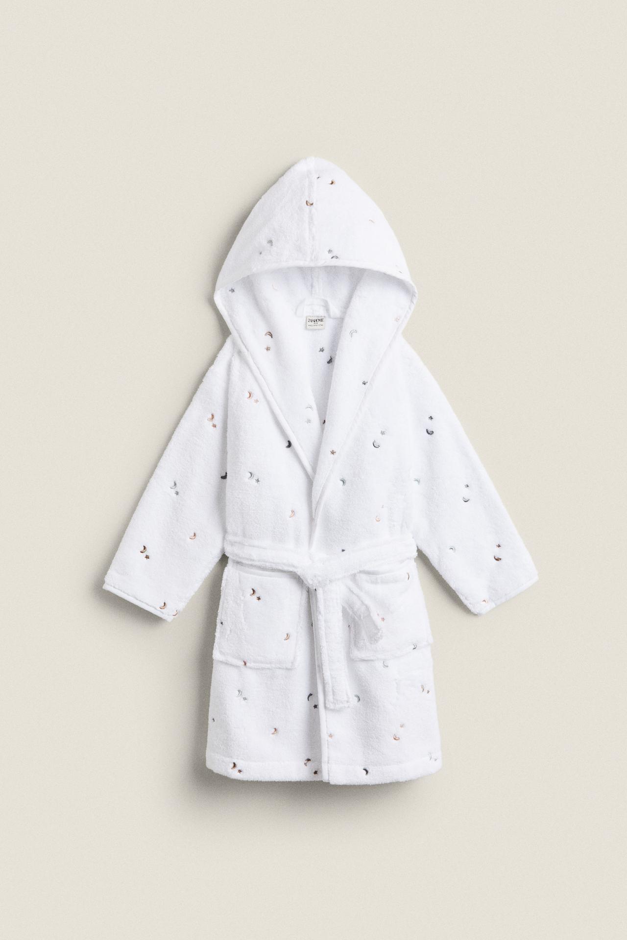 KIDS' MOON AND STAR BATHROBE — Oyster-white