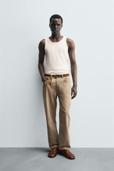 ТРИКОТАЖНА МАЙКА В РУБЧИК - Сіровато-бежевий колір Zara