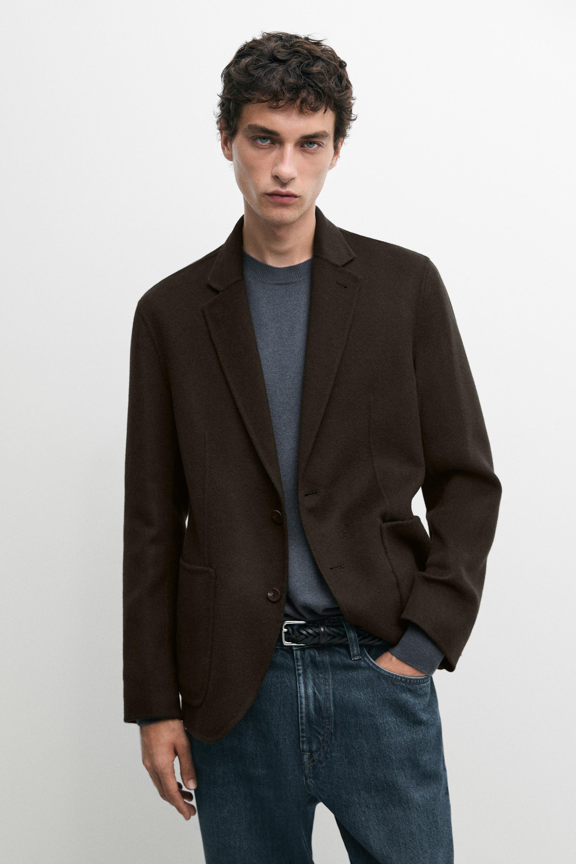 Double-layer wool blend blazer