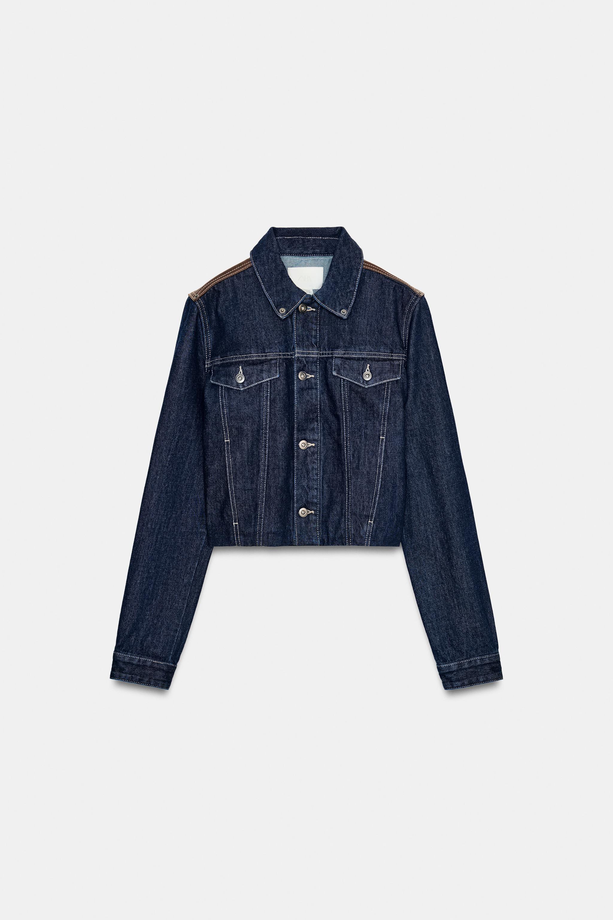 BLOUSON EFFET DENIM CUIR