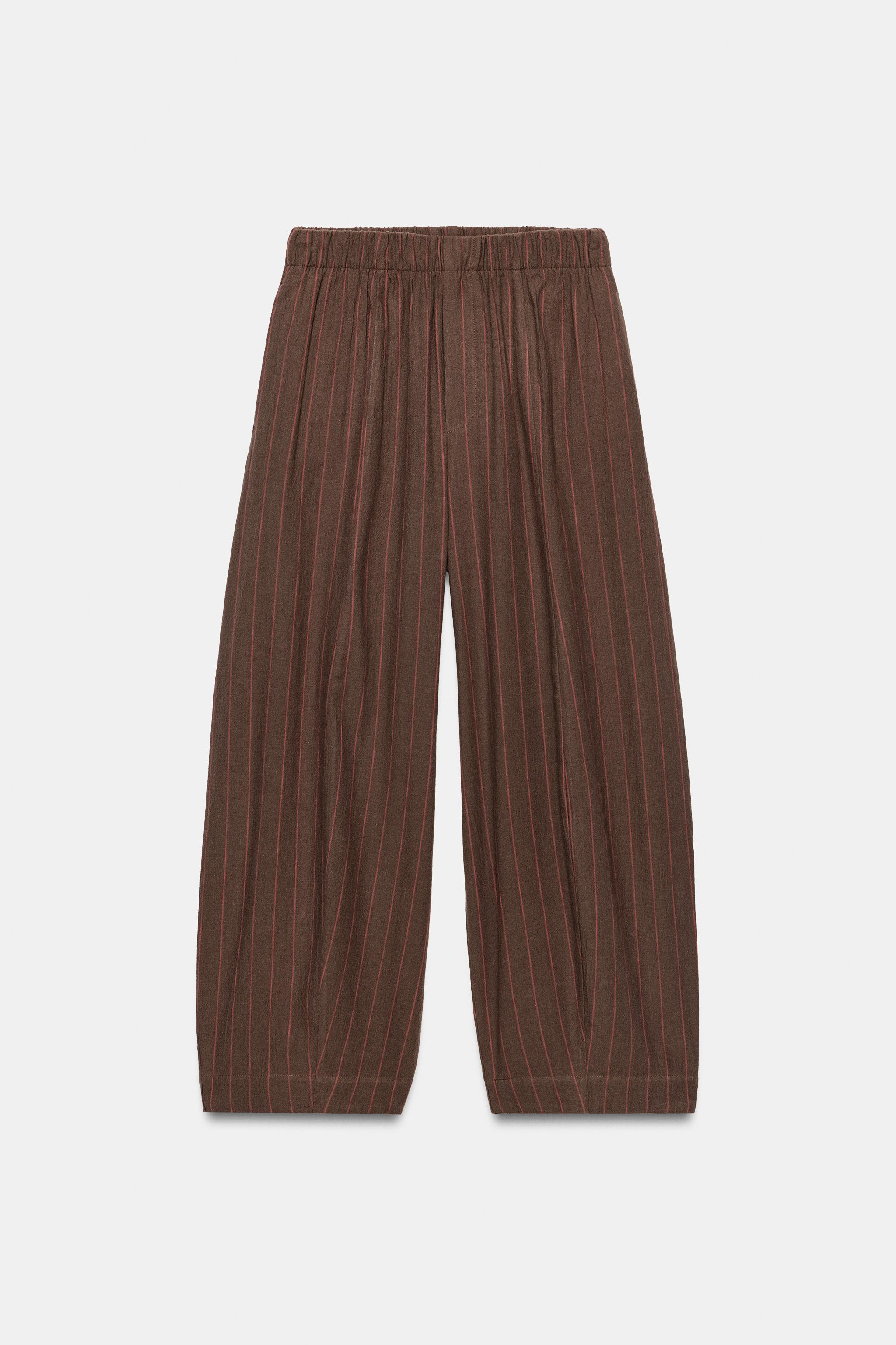 Zara ZW COLLECTION ÇİZGİLİ KETEN PANTOLON görsel 4