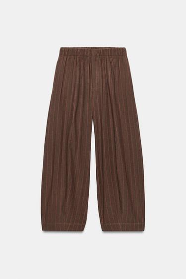 PANTALON RAYÉ EN LIN ZW COLLECTION - Marron de Zara