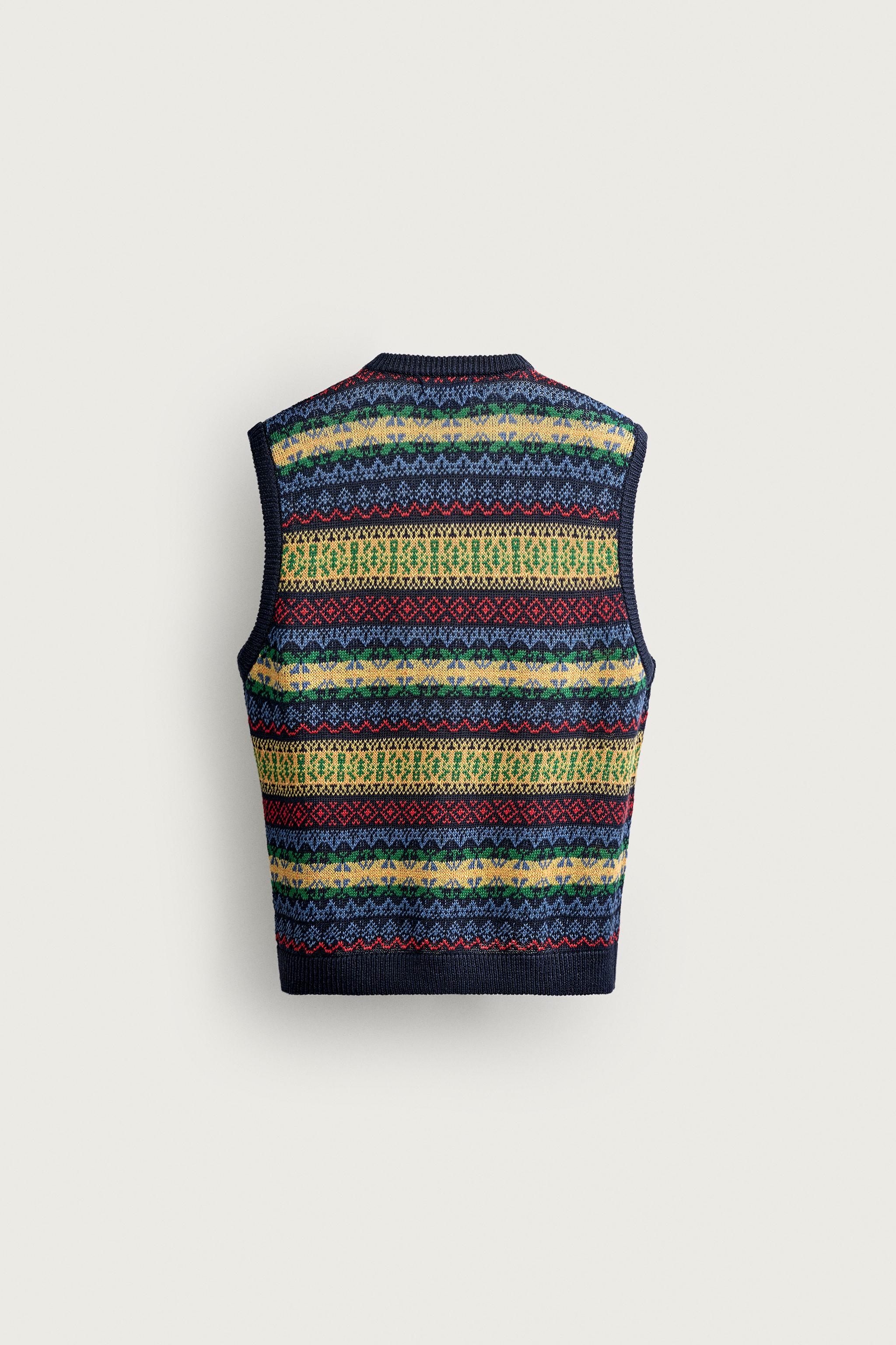AARON LEVINE X ZARA 100% LINEN GEOMETRIC JACQUARD KNIT VEST
