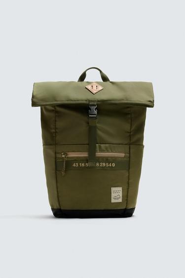 حقيبة ظهر تقنية بلون متباين - أخضر كاكي الخاص بـ Zara