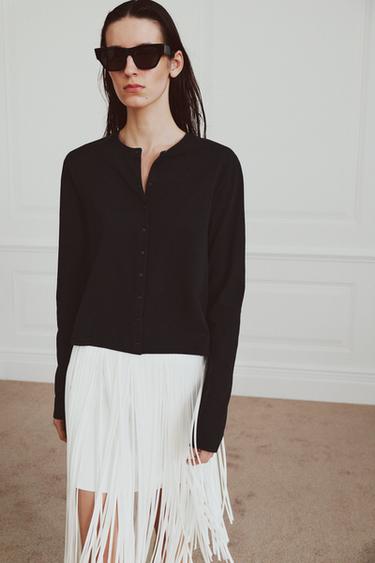 Zara 100% COTTON BUTTON T-SHIRT - Black