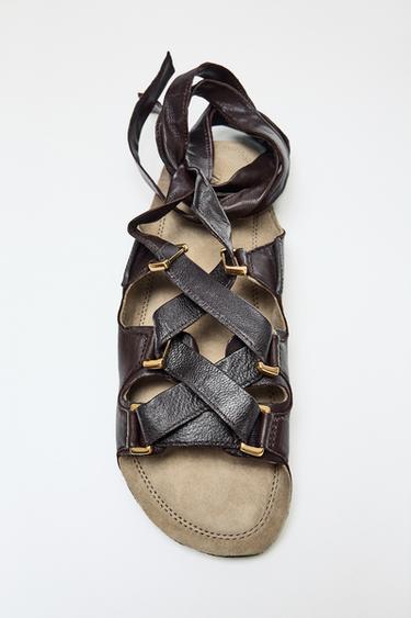 LIMITED EDITION LEATHER SANDALS WITH BUCKLES - Brown by Zara