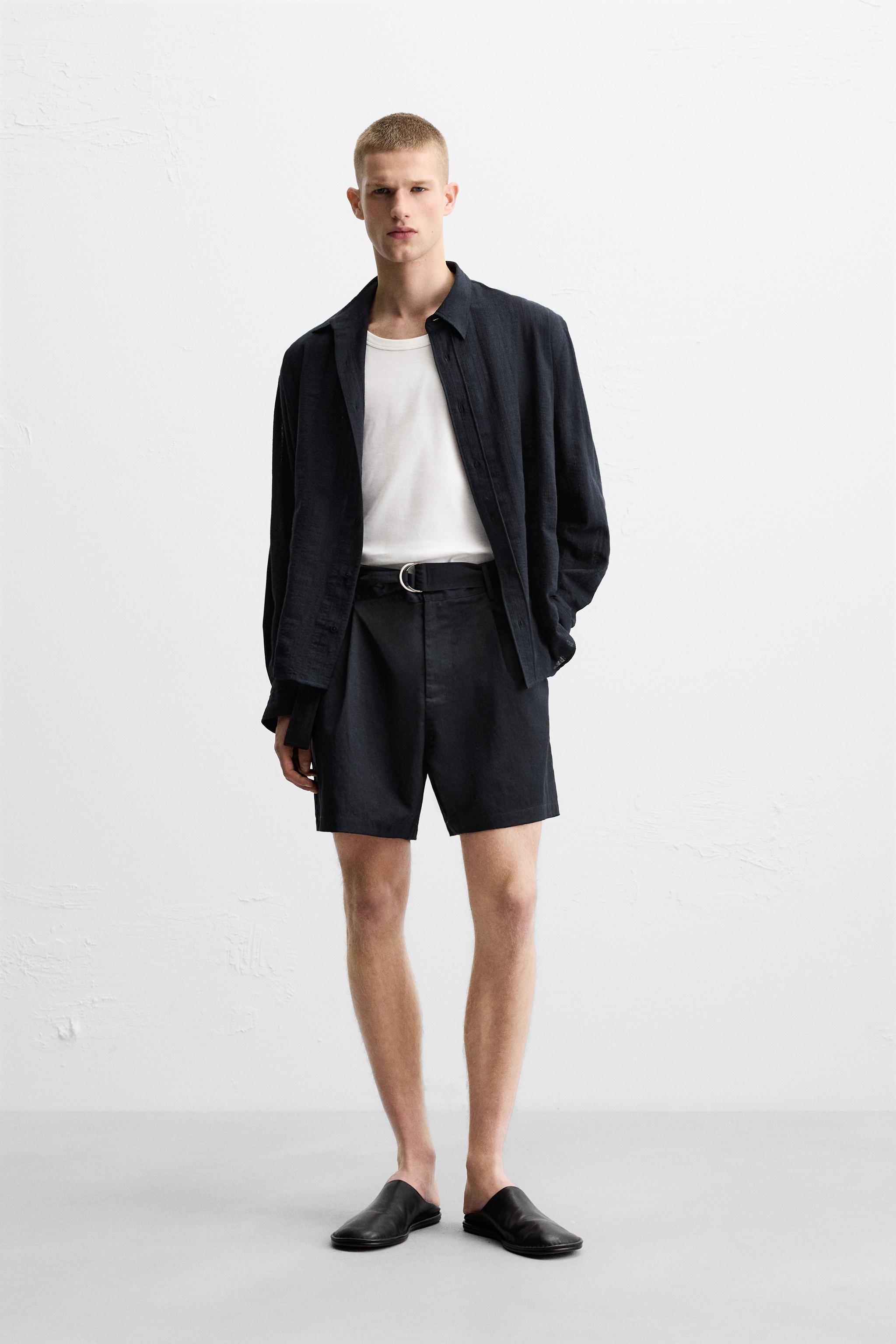 Bermuda Pliegues Zara BERMUDA PLIEGUES CINTURÓN Azul ZARA España