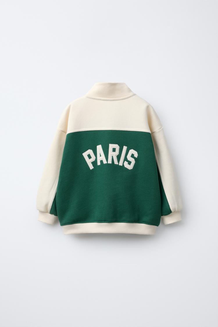 EMBROIDERED TEXT ZIPPERED SWEATSHIRT