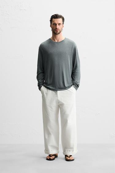 LINEN BLEND T-SHIRT - Light green by Zara