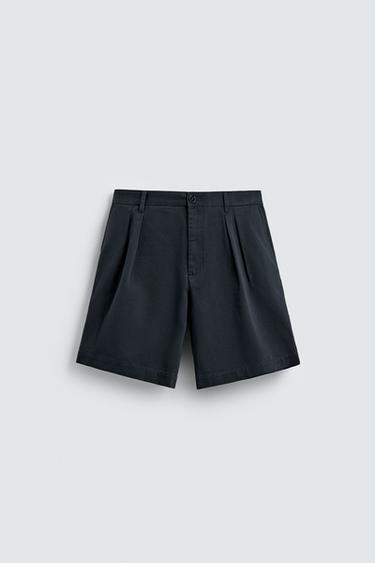 BERMUDA RELAXED FIT À PLIS - Bleu marine de Zara
