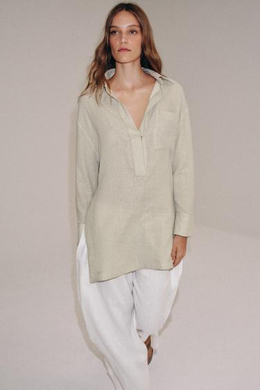 ZW COLLECTION ASYMMETRIC STRIPED SHIRT - Green by Zara - Image 0