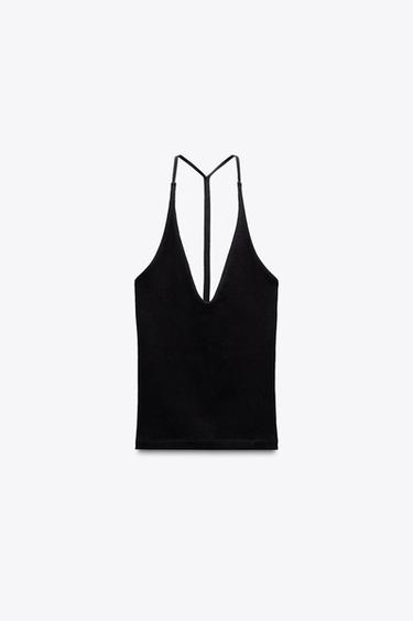 Zara HALTER TOP WITH BACK STRAP - Black - Image 0