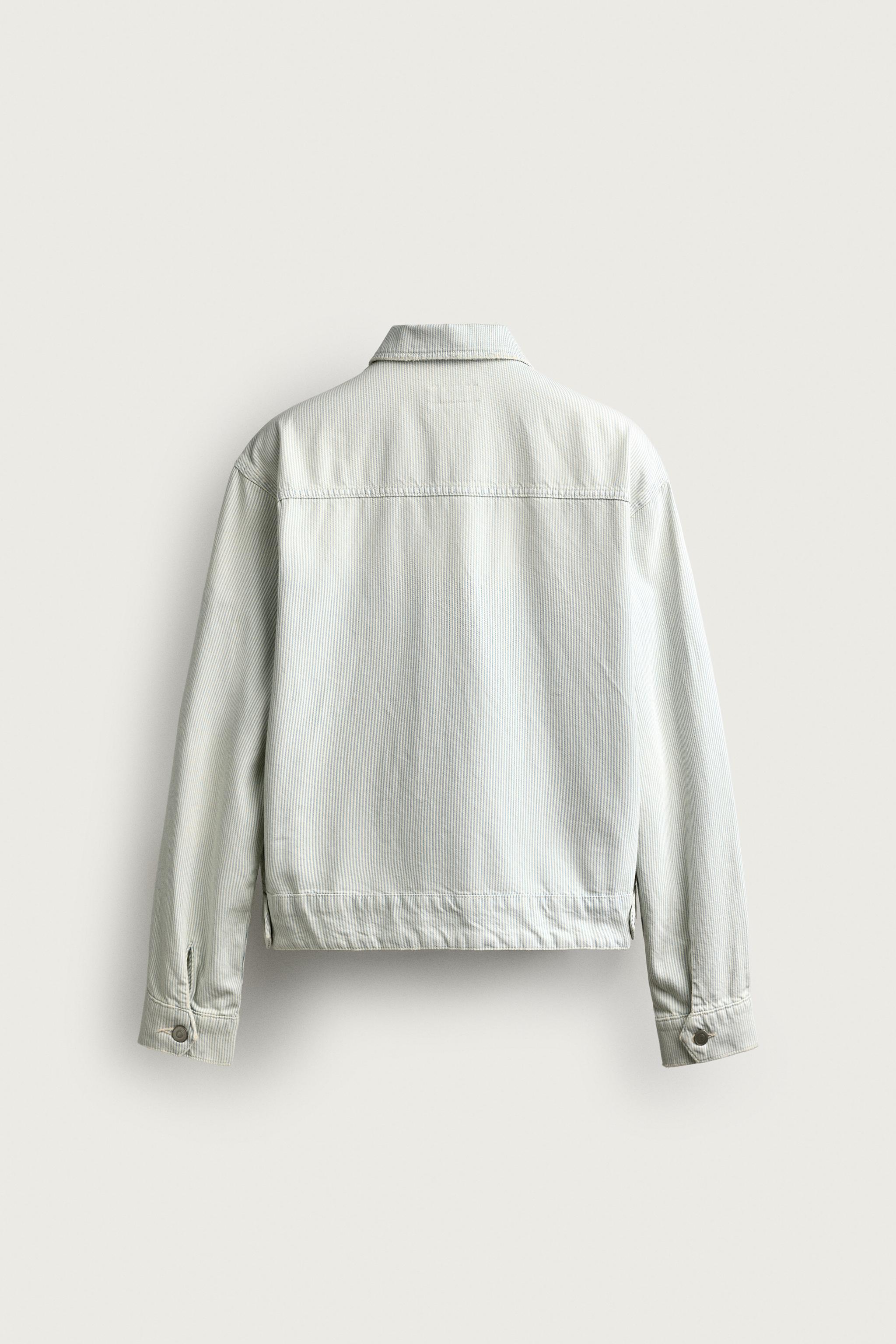 Мужские куртки Zara WASHED STRIPED CROPPED JACKET — фото 9