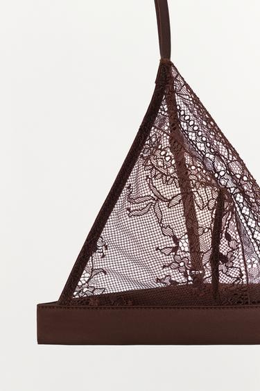 LACE TRIANGLE BRA WITH CONTRAST DETAIL - Dark brown by Zara - Image 5