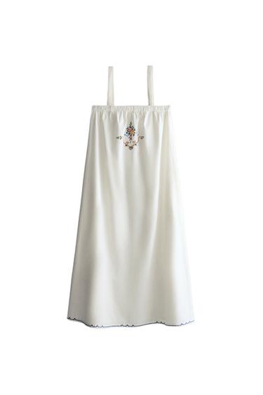 KLEID AUS BAUMWOLLE UND LEINEN MIT STICKEREI - Weiß von Zara