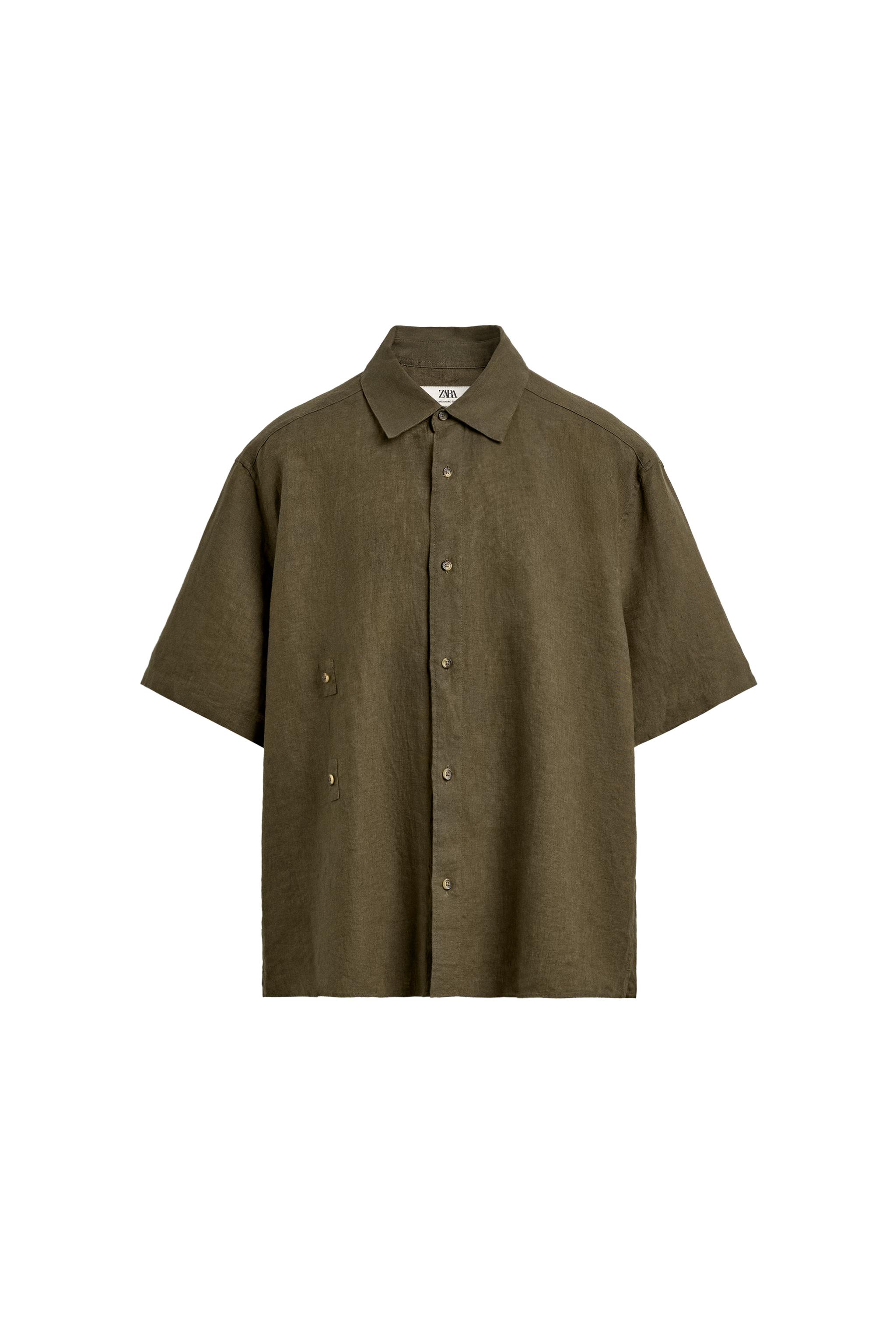 リラックスフィット100%リネンシャツ - ダークカーキ | ZARA Japan / 日本