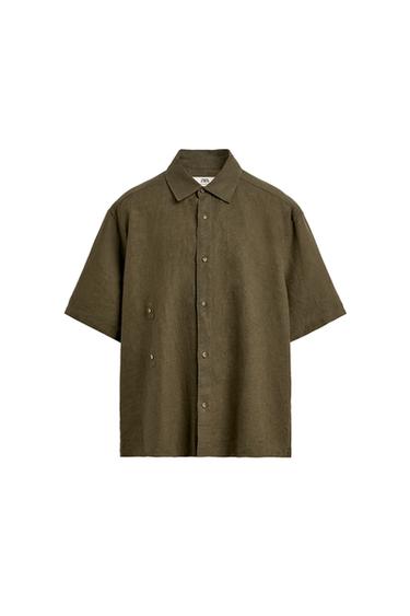 CHEMISE RELAXED FIT 100% LIN - Kaki foncé de Zara