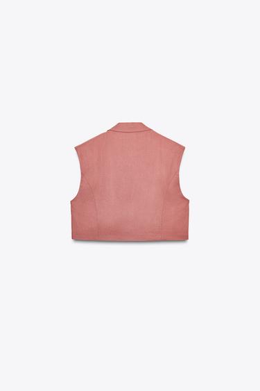 SHORT WAISTCOAT WITH LINEN FLAPS - MARSALA by Zara - Image 4