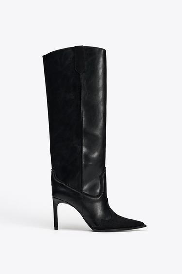 BOTTES À TALONS FINS COW-BOY - Noir de Zara