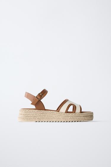 Zara JUTE CANVAS SANDALS - Off White - Image 0