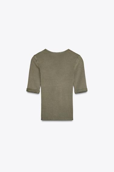 CAMISETA ALGODÓN LAVADA - Visón oscuro de Zara