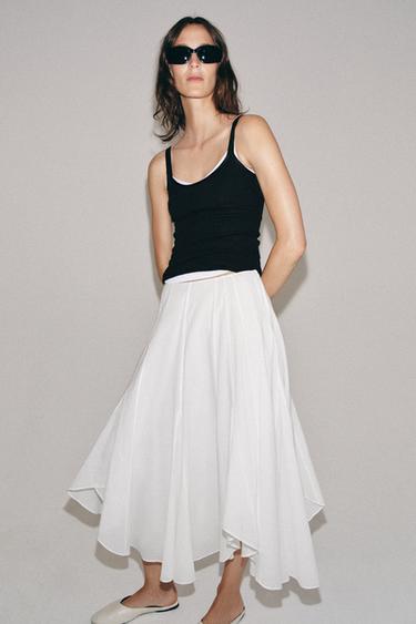 Zara 不對稱飄逸半身裙 ZW COLLECTION - 白色