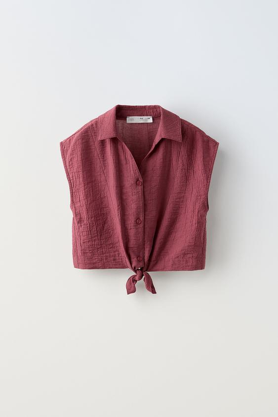 KNOTTED TEXTURED TOP - Burgundy | ZARA Canada