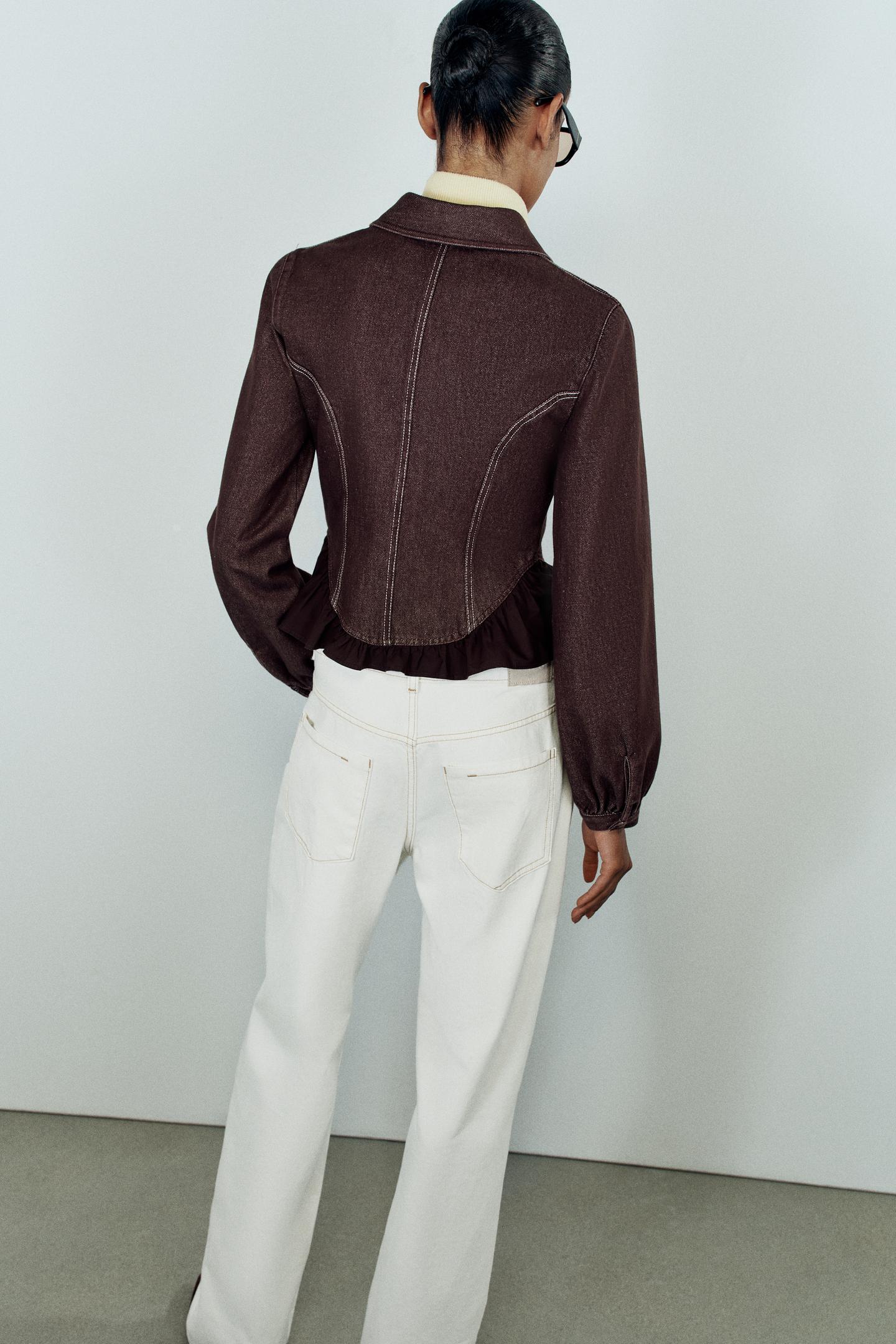 Женская рубашка Zara Z1975 Denim Contrast Hem, цвет: Коричневый — фото 5