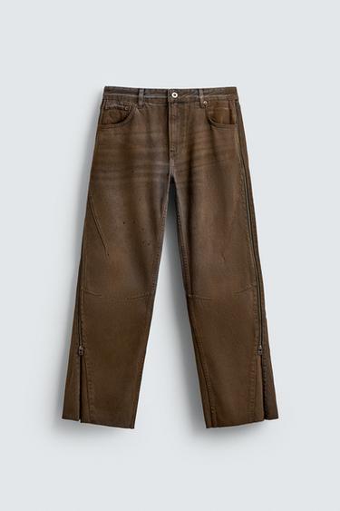 JEAN FLARE FIT FERMETURES ÉCLAIR - Marron de Zara
