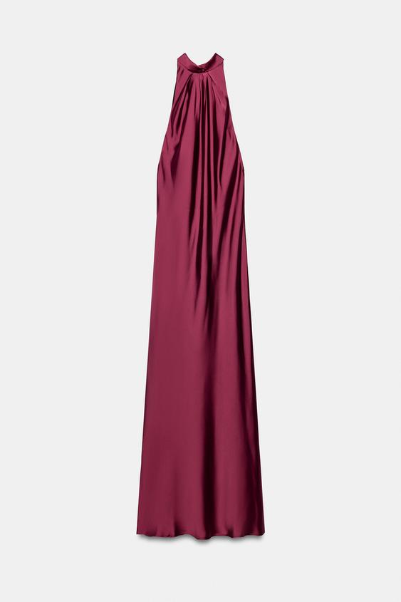 VESTIDO HALTER SATINADO - Granate claro de Zara - Imagen 0