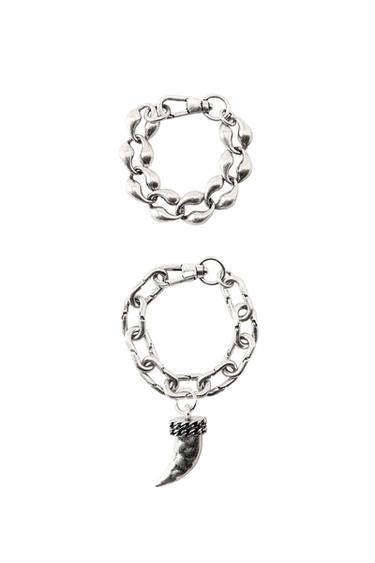 PACK OF 2 METAL BRACELETS WITH HORN PENDANT