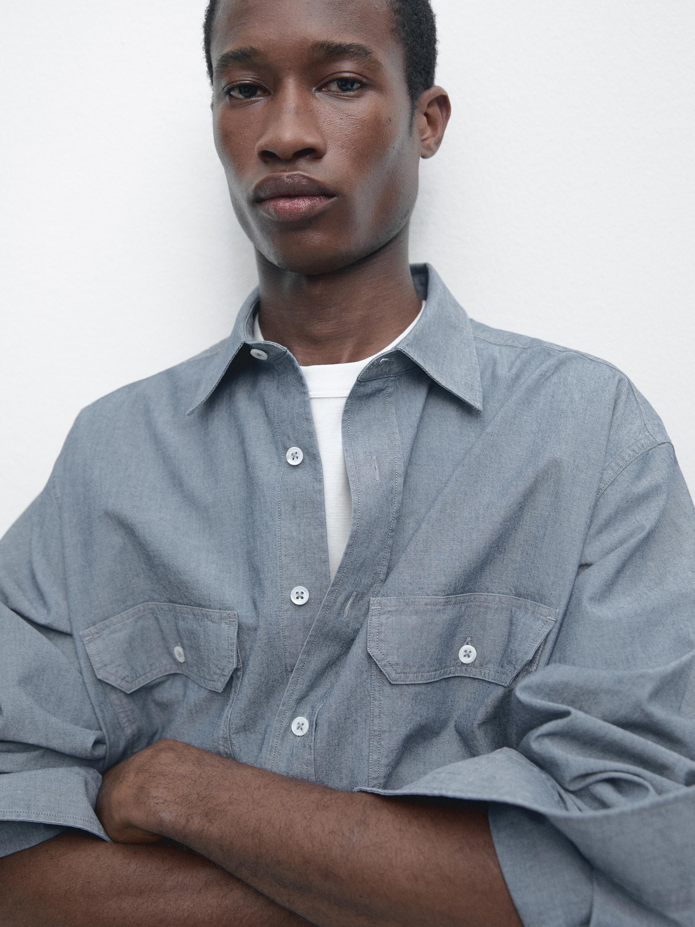 Chemise chambray regular fit avec poches