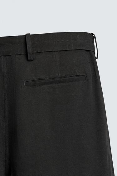 RELAXED FIT VISCOSE - LINEN TROUSERS WITH BELT - Black by Zara - Image 9