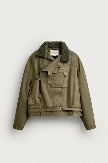 КУРТКА BOXY FIT С КОМБИНИРОВАННЫМ ВОРОТНИКОМ — МЯГКИЙ ЗЕЛЕНЫЙ от Zara