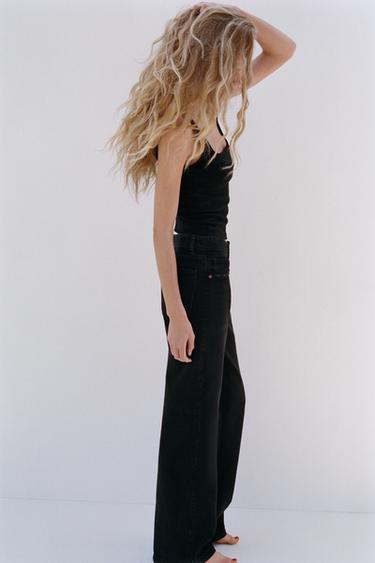 Zara TRF WIDE LEG FULL LENGTH 中腰牛仔褲 - 黑色