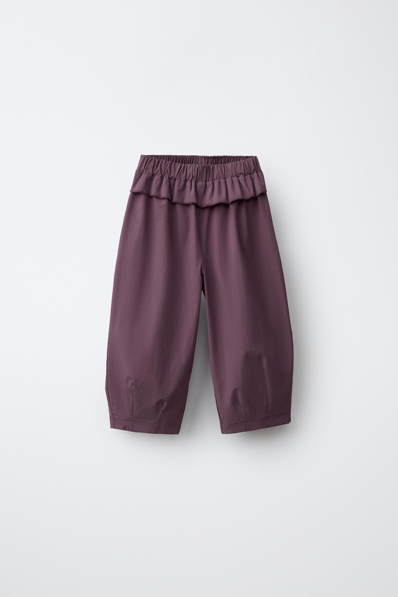 TECHNICAL BALLOON PANTS WITH RUFFLE DETAIL — Eggplant