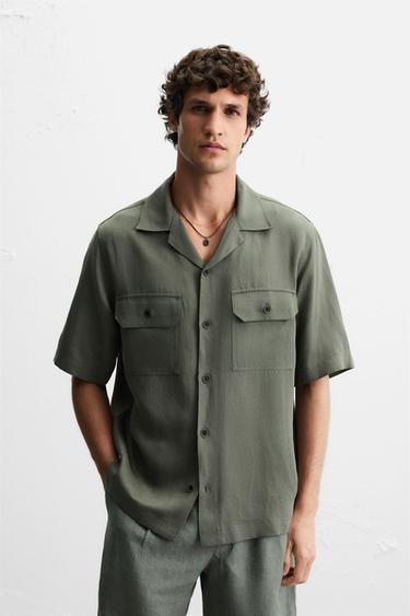 FLOWING LYOCELL-LINEN SHIRT - Khaki by Zara
