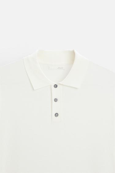 POLO EN MAILLE MÉLANGE VISCOSE - Blanc cassé de Zara - Image 7
