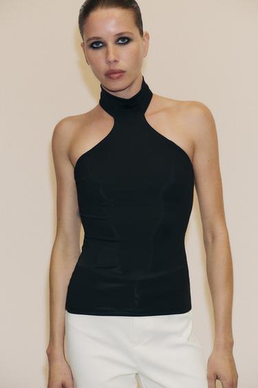 POLYAMIDE HALTER TOP - Black by Zara