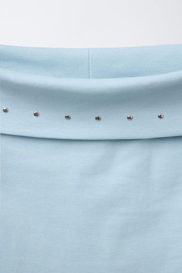 OFF-THE-SHOULDER T-SHIRT WITH STUDS - Blue by Zara - Image 2
