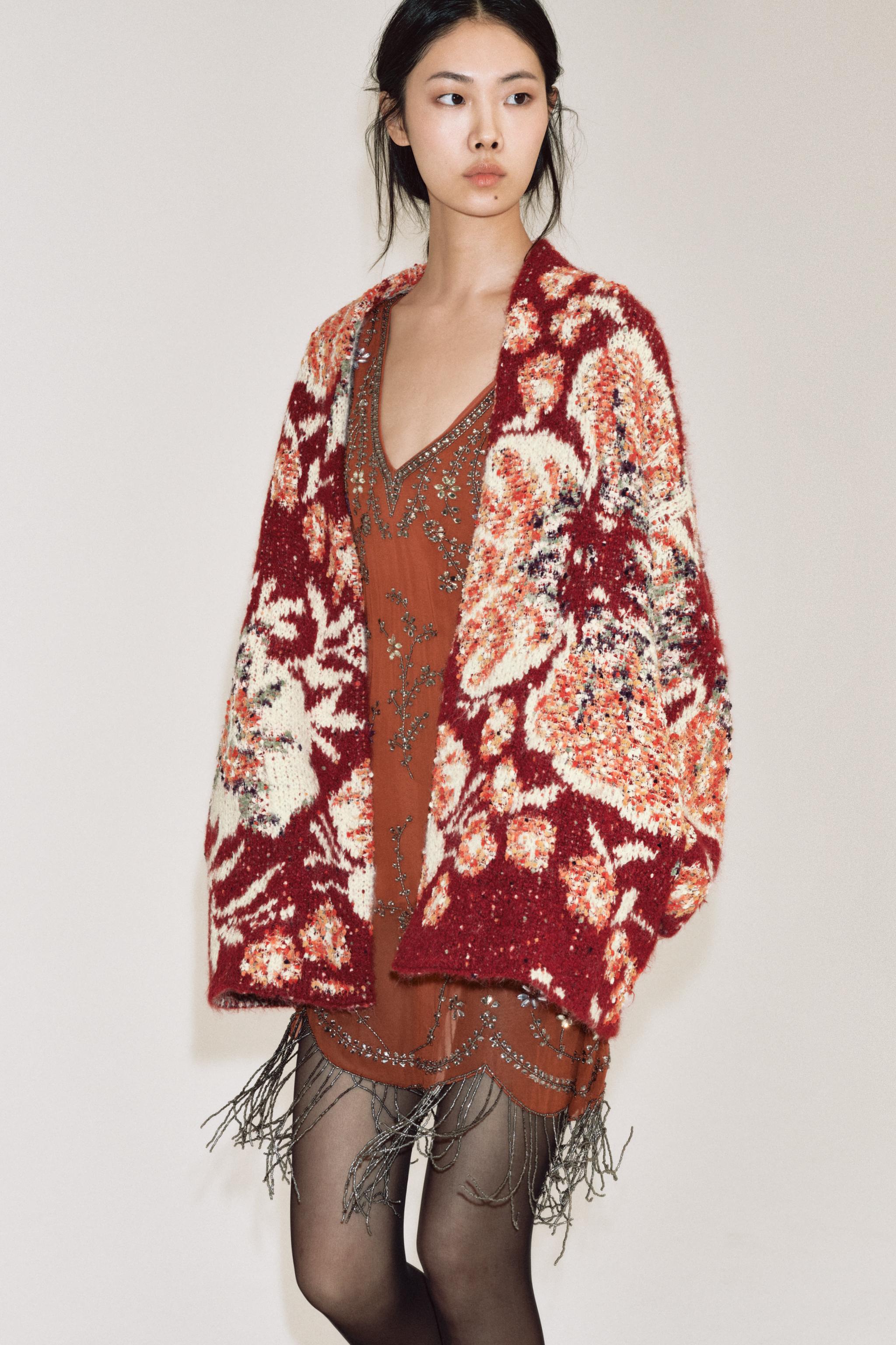 Floral Jacquard Knit Coat by Zara