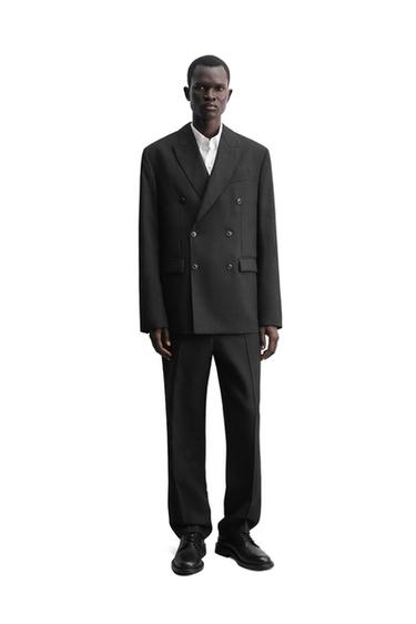 100% WOOL DOUBLE-BREASTED SUIT BLAZER - Black by Zara
